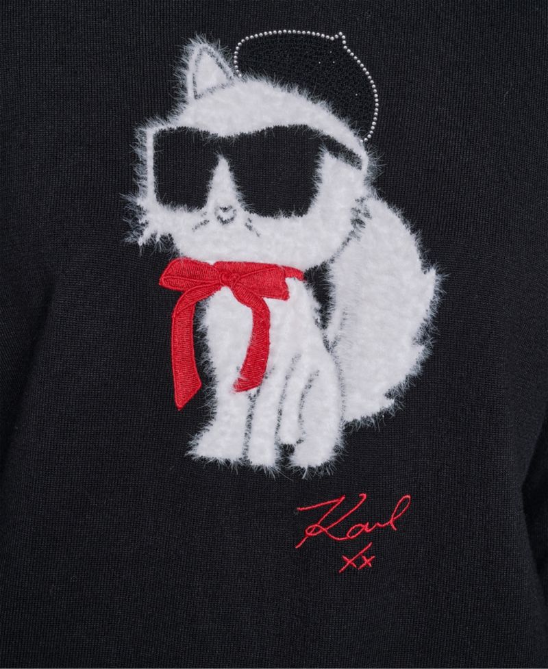 Women's Choupette in Beret Fitted Graphic Crewneck Pullover Sweater