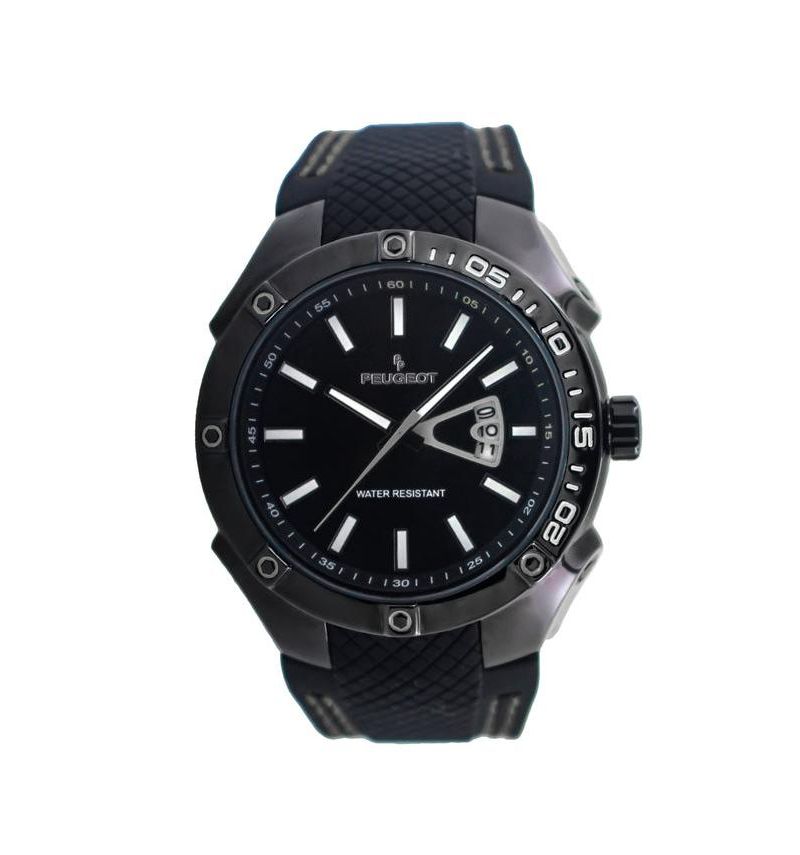 Men's 44mm Black Sport Calendar Stitched Rubber Band Watch