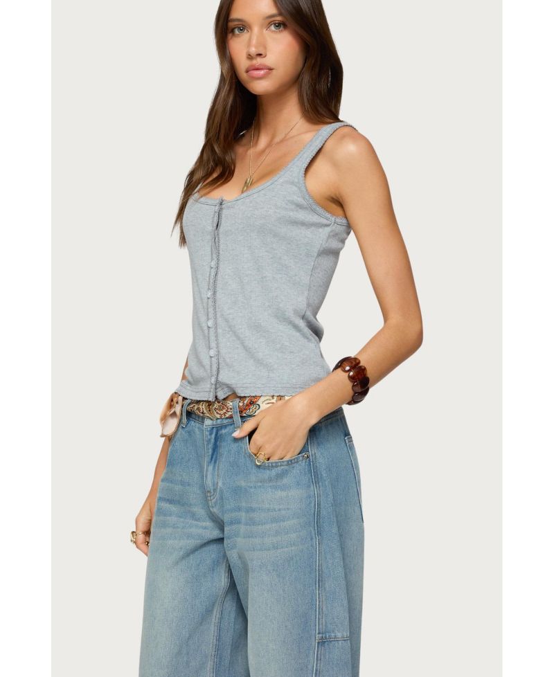 Womens Gwenne Pointelle Button Up Tank Top