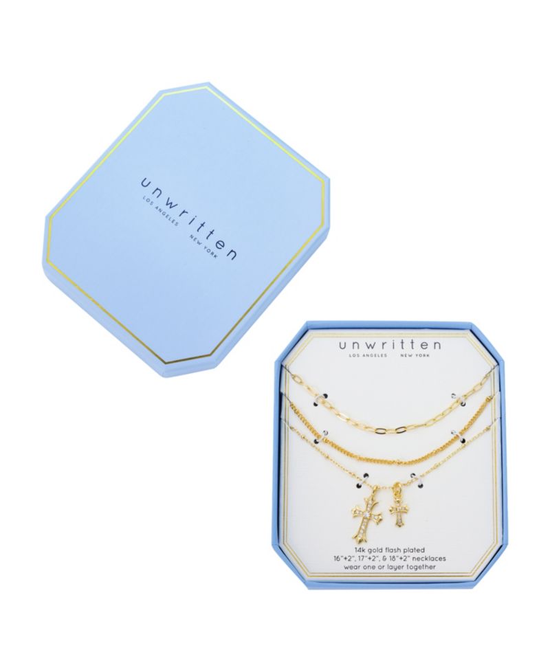 Cubic Zirconia Double Cross Pendant Layered Necklace Set