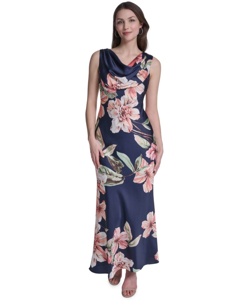 Women's Sleeveless Drape Neck Printed Gown