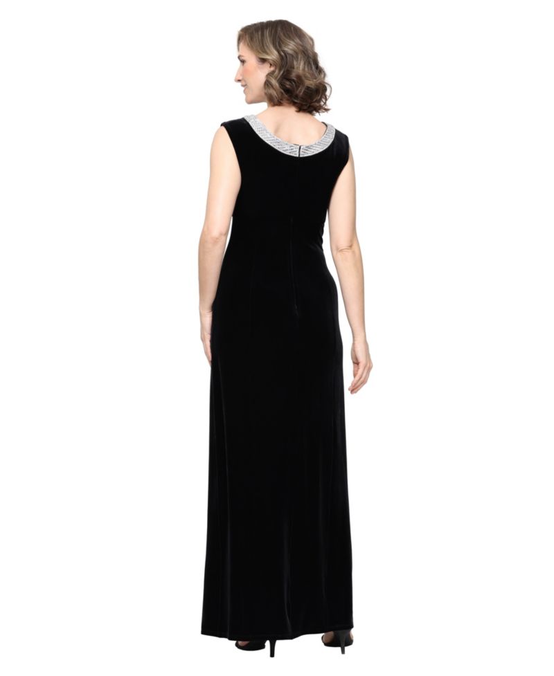 Petite Stretch Velvet Boat Neck Sleeveless Dress