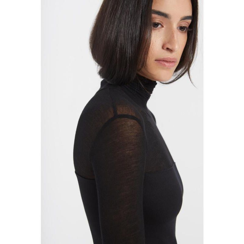 Women's Marina Fitted Turtleneck Midi Dress with Sheer Jersey Sleeves