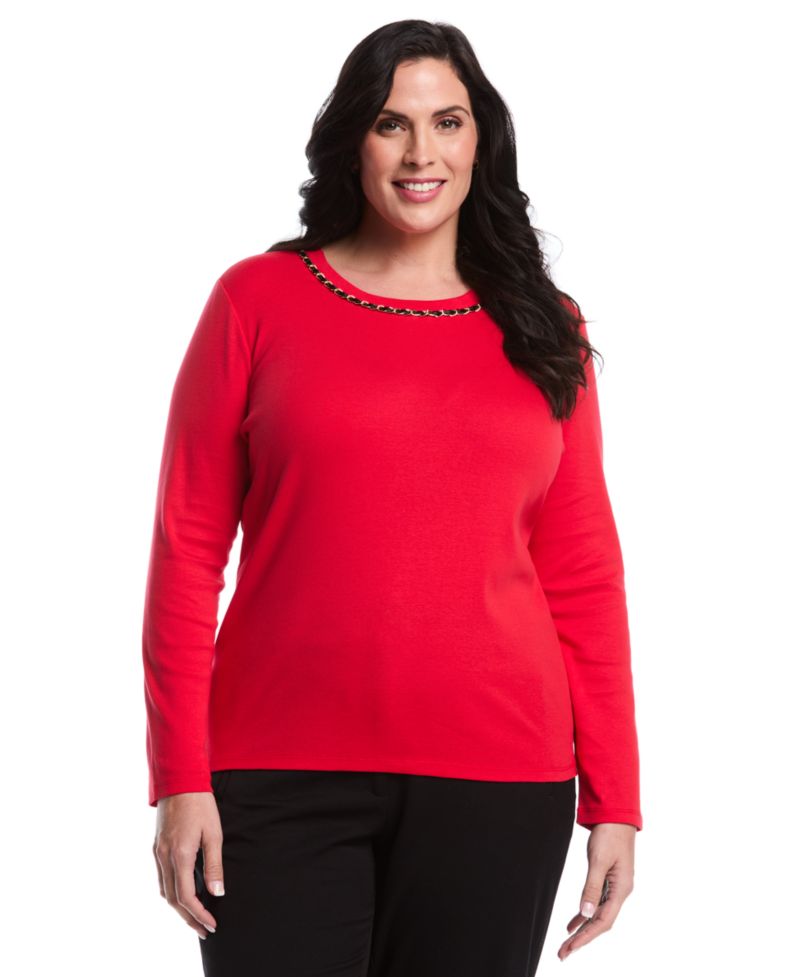 Plus Size Plus Size Chain Neck Detail Long Sleeve Top