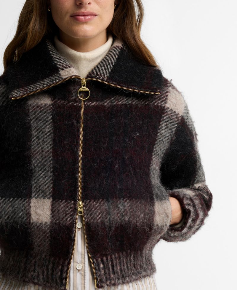 Women's Carville Alpaca Wool-Blend Tartan Jacquard Funnel Neck Cardigan