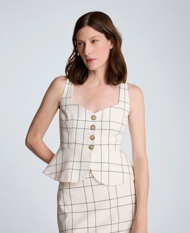 Women's Windowpane Plaid Peplum Vest