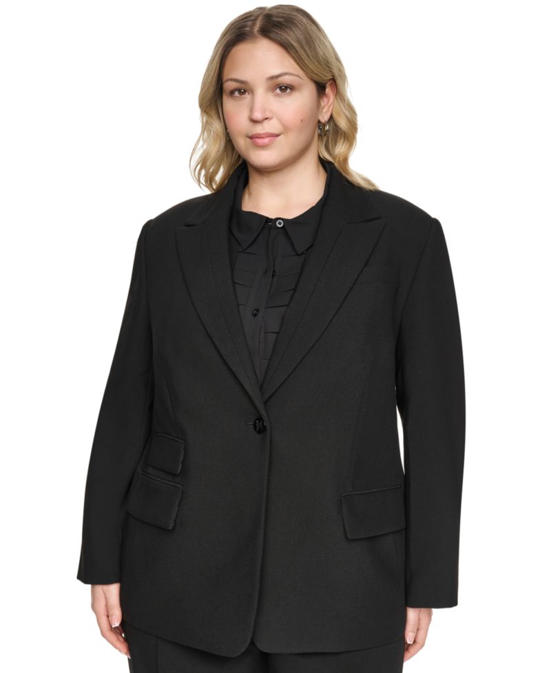 Plus Size One-Button Woven Blazer