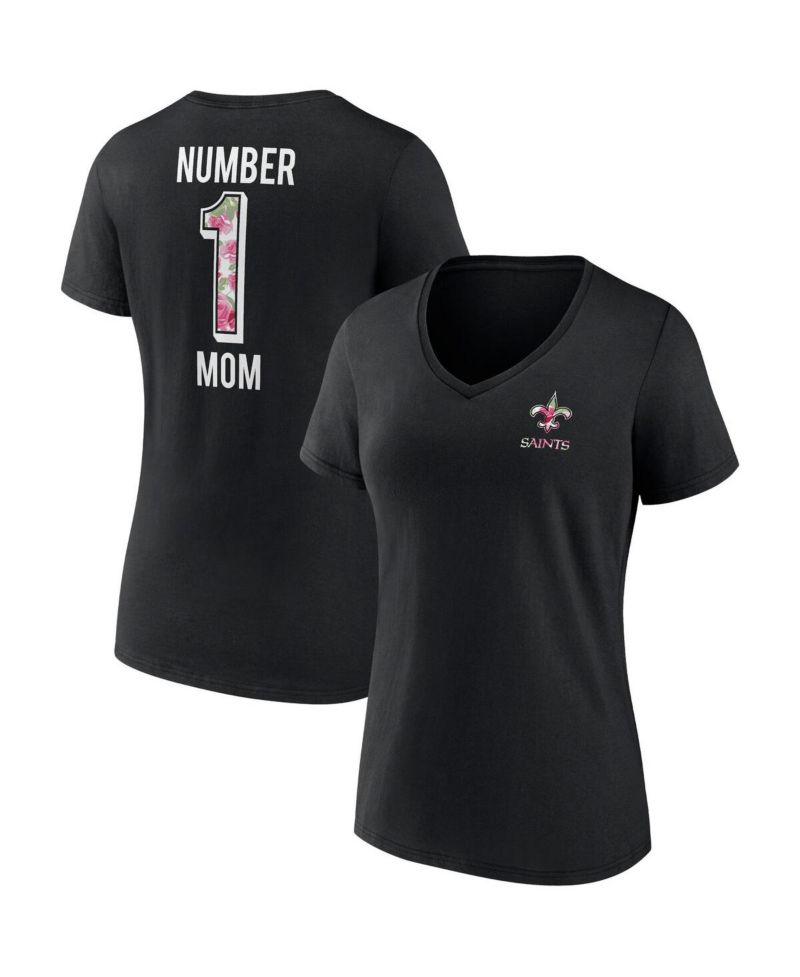 Women's Black New Orleans Saints Team Mother's Day V-Neck T-shirt