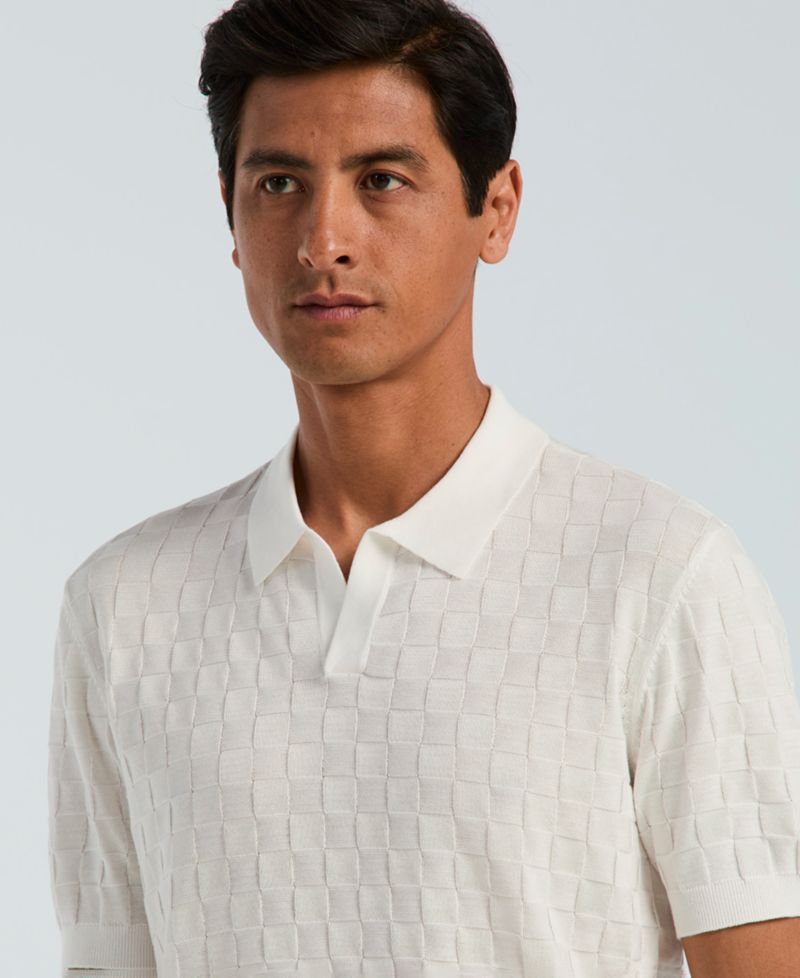 Men's Checker Texture Open Polo Sweater