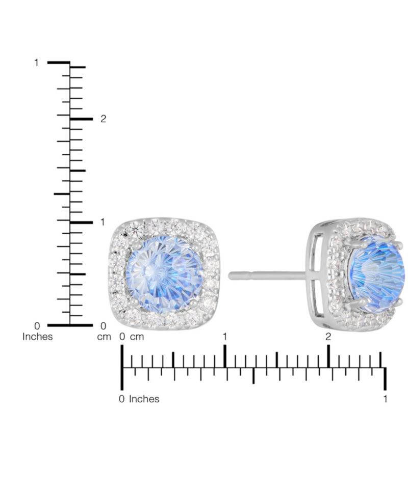 Sterling Silver Starlight Cubic Zirconia Cushion Halo Stud Earrings