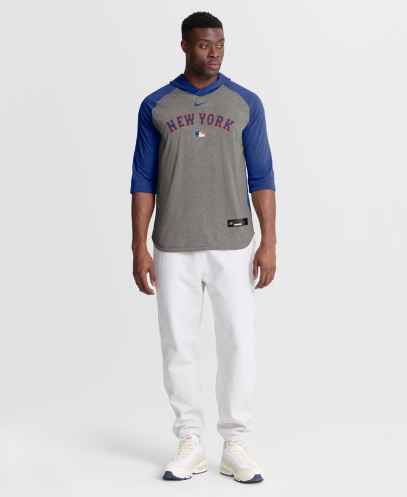 Men's Gray New York Mets Authentic Collection Flux Dri-FIT Raglan 3/4-Sleeve Hoodie