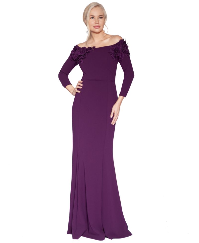 Women's Off-The-Shoulder Floral Applique Ball Gown