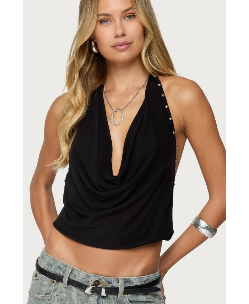 Women's Irina Stud Cowl Neck Halter Top