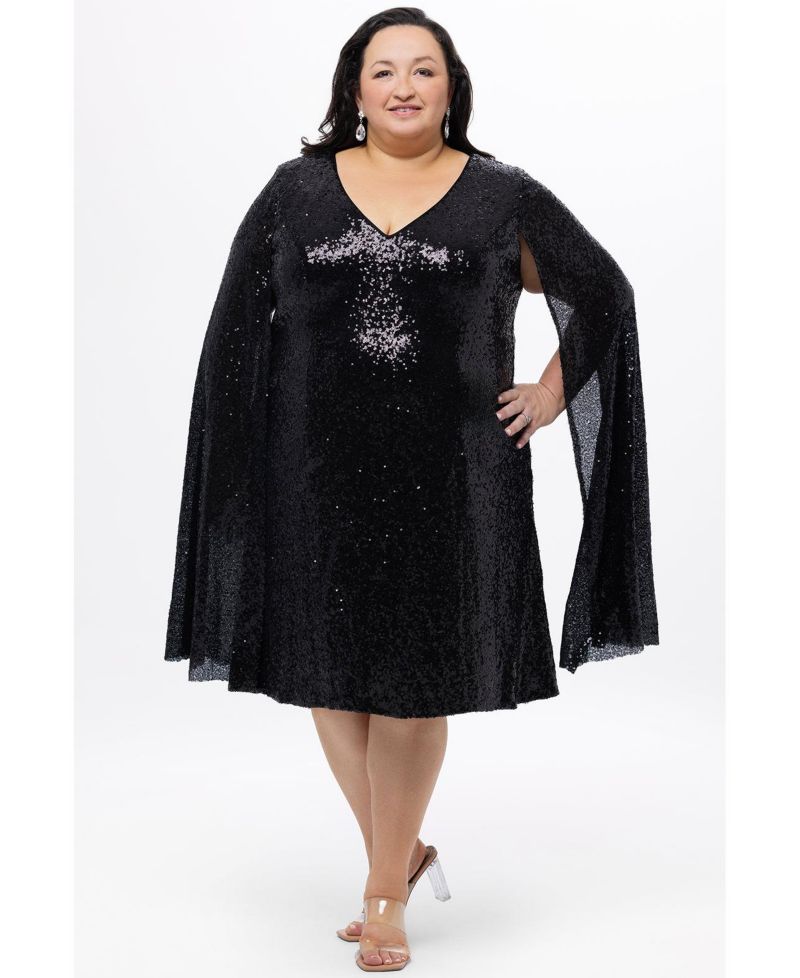 Women's Sequin V-Neck Cape Sleeve Party Dress