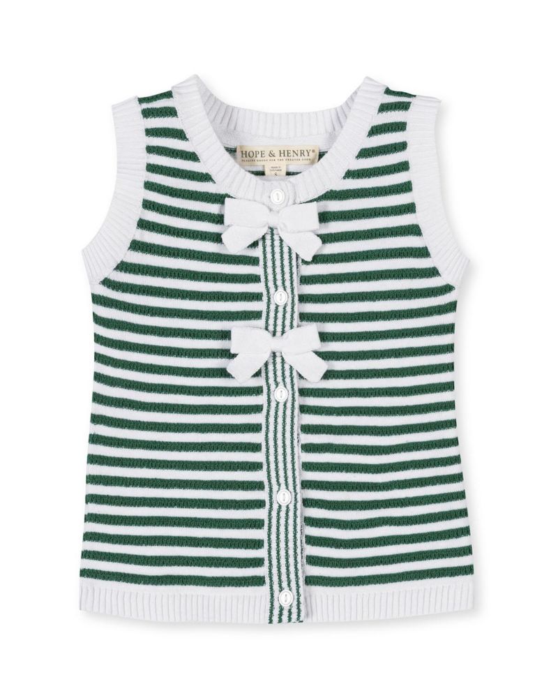 Girls Hope and Henry Organic Button Front Sweater Tank with Bows