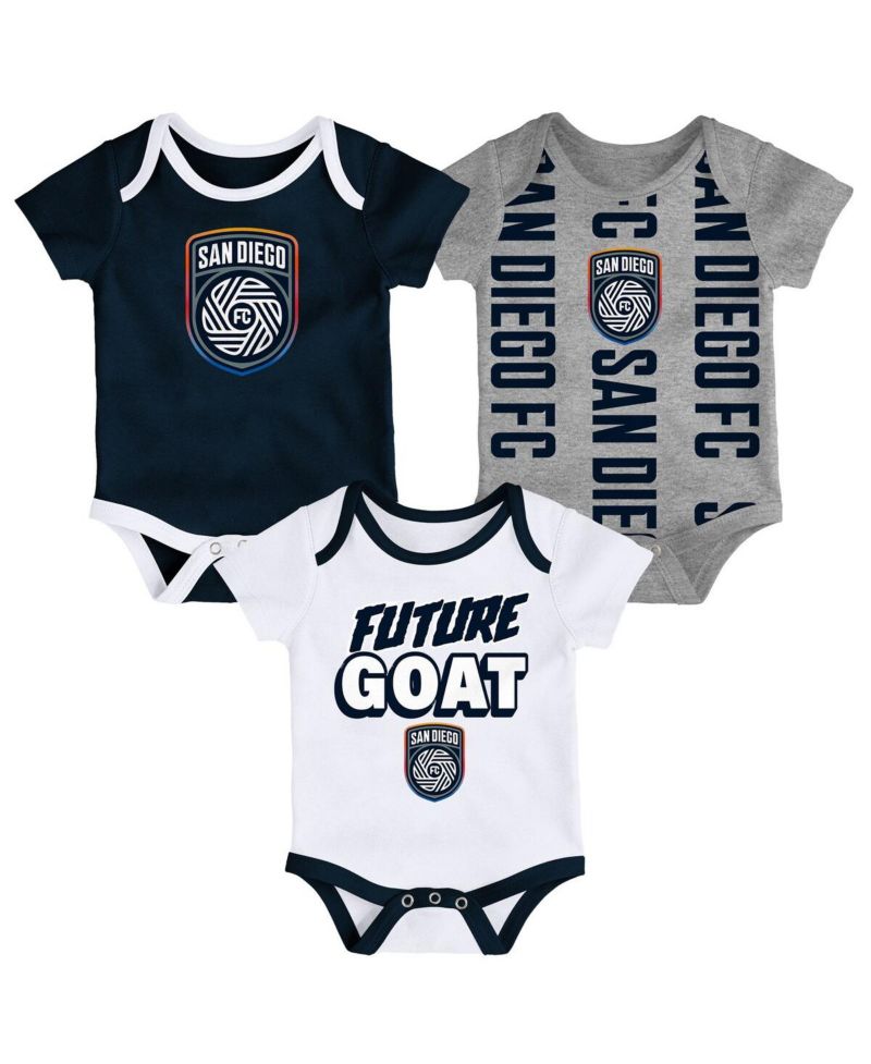 Newborn 3-Pack Navy/Heather Gray San Diego FC Loyal Buddies Bodysuit Set