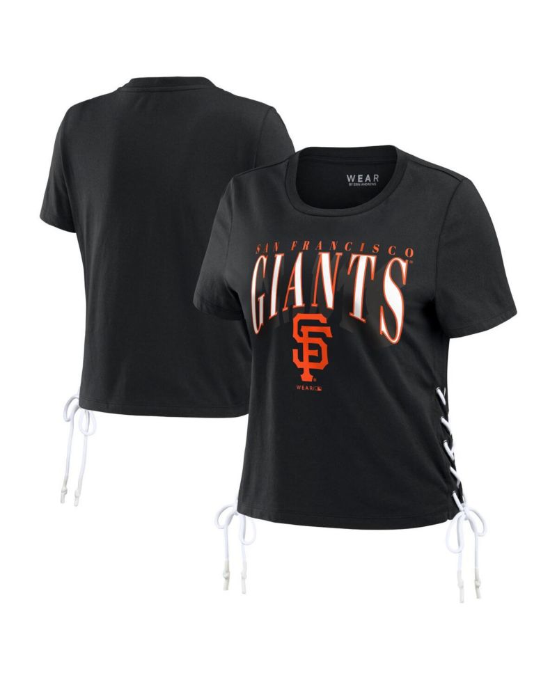 Women's Black San Francisco Giants Side Lace-Up Cropped T-Shirt