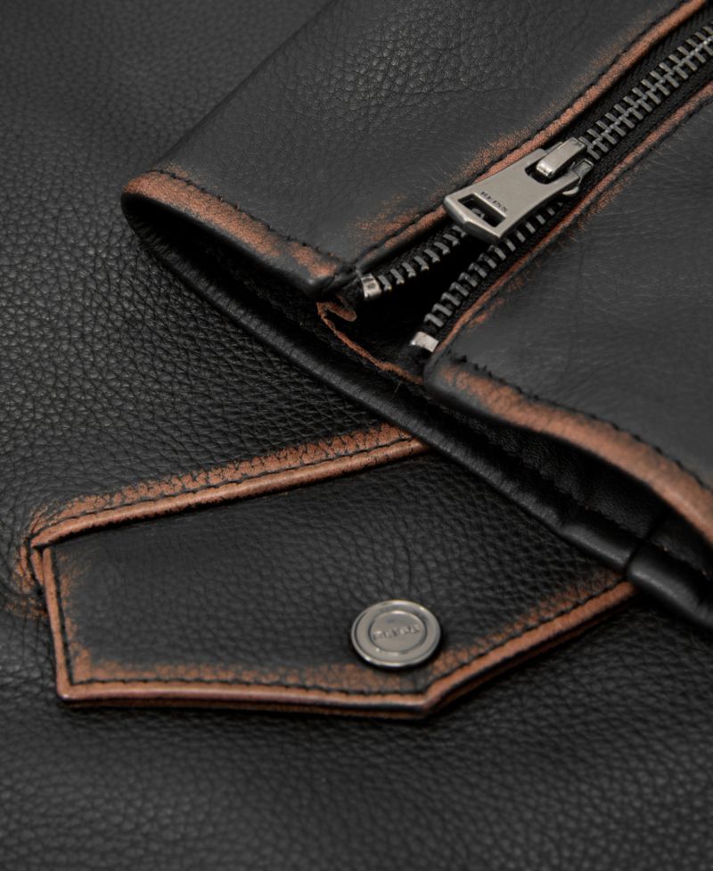Men's Winnen Leather Burnished-Detail Biker Jacket