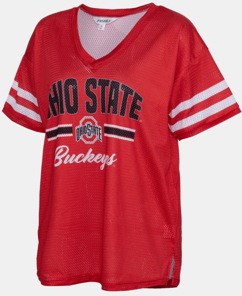 Women's Scarlet Ohio State Buckeyes Mesh Jersey Kickoff T-Shirt