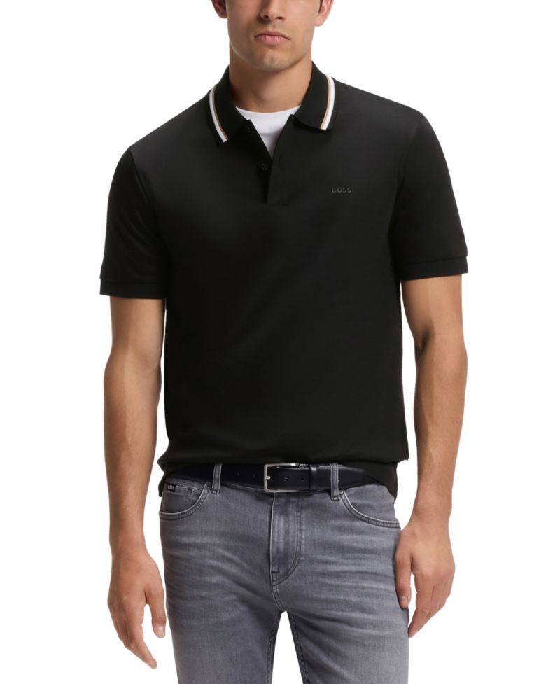 Men's Cotton Slim-Fit Striped Collar Polo Shirt