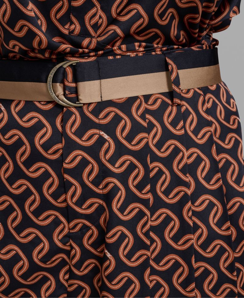 Plus Size Mid-Rise Printed D-Ring Belted Wide-Leg Pants