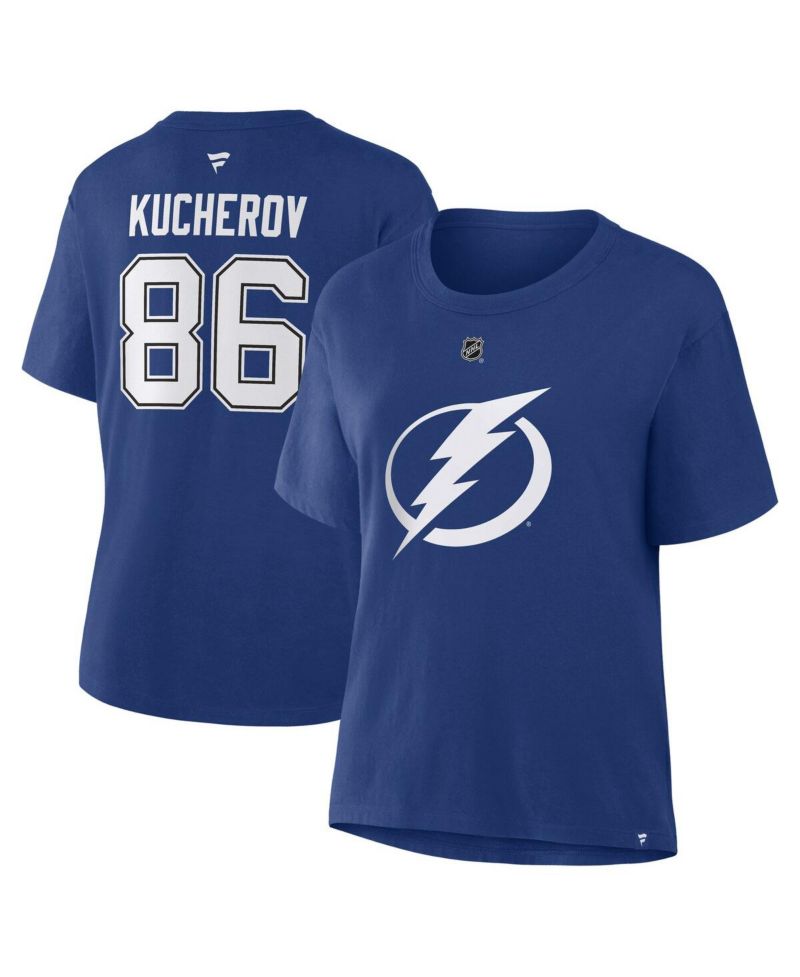 Women's Nikita Kucherov Blue Tampa Bay Lightning Authentic Stack Name & Number T-Shirt