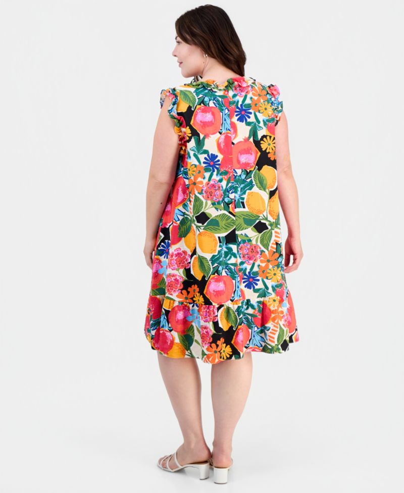 Plus Size Ruffled Tie-Neck Shift Dress