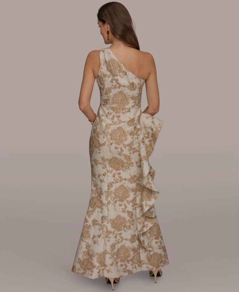 Petite Floral One-Shoulder Gown