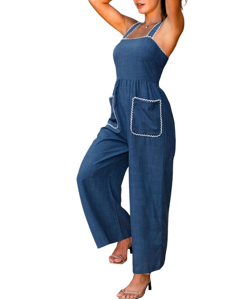 Women's Ric Rac Trim Square Neck Wide-Leg Jumpsuit