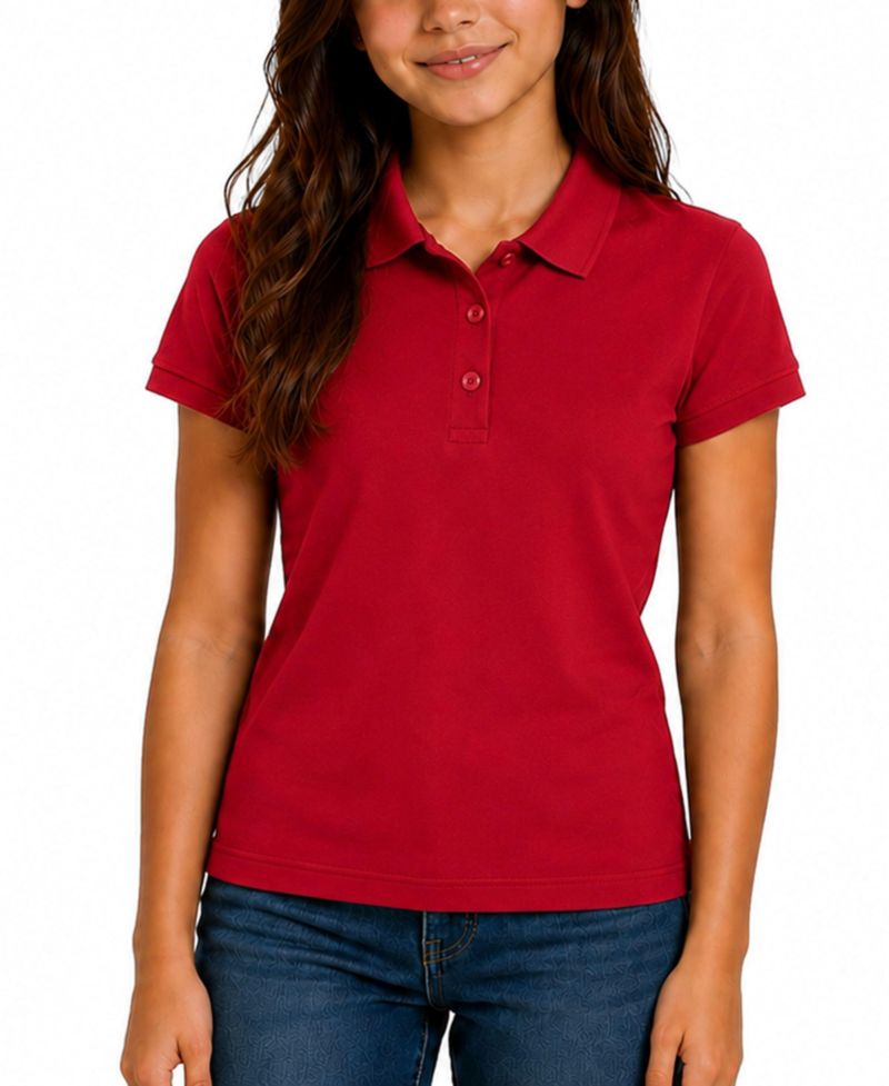 Juniors 3-Button Short Sleeve Stretch Pique Polo Shirts School Uniform