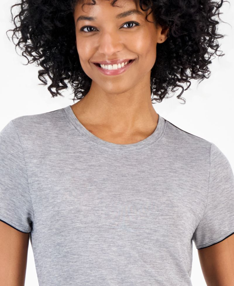 Plus Size Piped Tissue Jersey Layering Crewneck T-Shirt