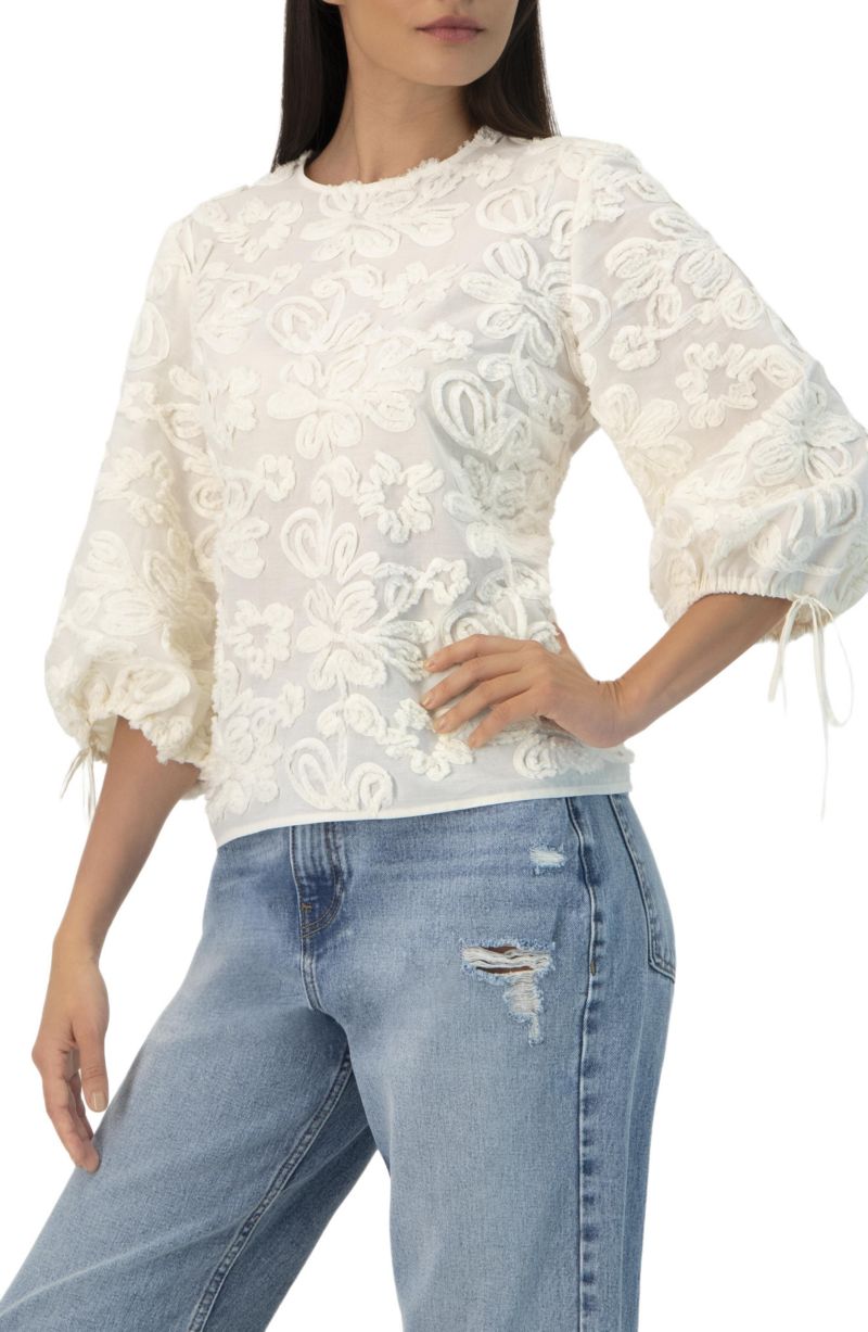 Women's Long Sleeve Floral Aplique Blouse