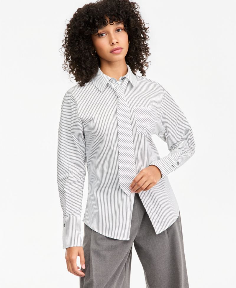 Women's Poplin Point-Collar Tie Shirt