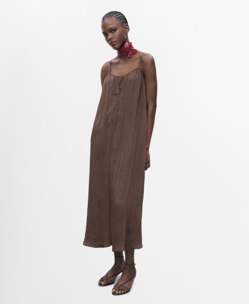 Women's Bow Detail Textured Midi Dress