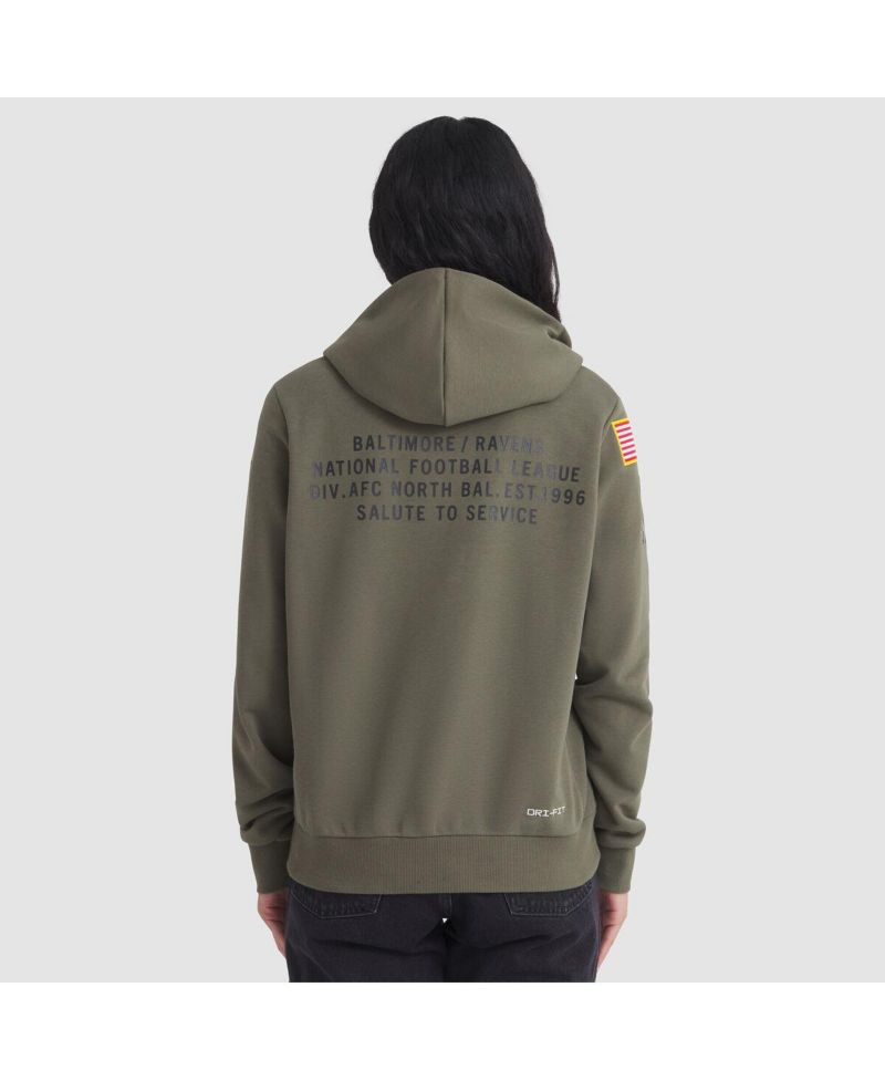 Women's Olive Baltimore Ravens 2025 Salute to Service Sideline Standard Issue Dri-FIT Hoodie
