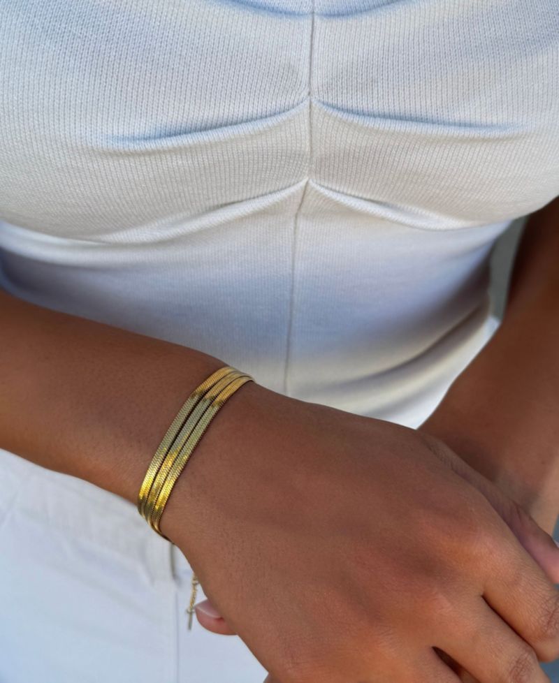 Tarnish Resistant Gold Plated Multi-Strand Herringbone Chain Bracelet