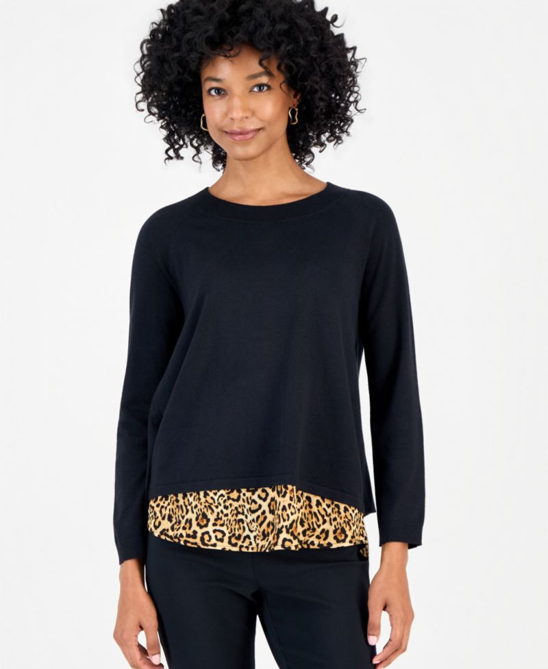 Women's Bold Leopard Two-Fer Split Back Sweater
