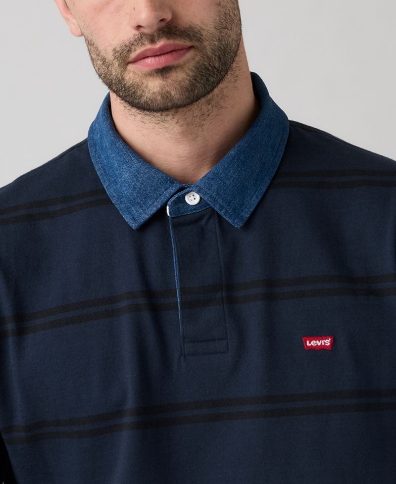 Men's Relaxed-Fit Long Sleeve Striped Rugby Shirt