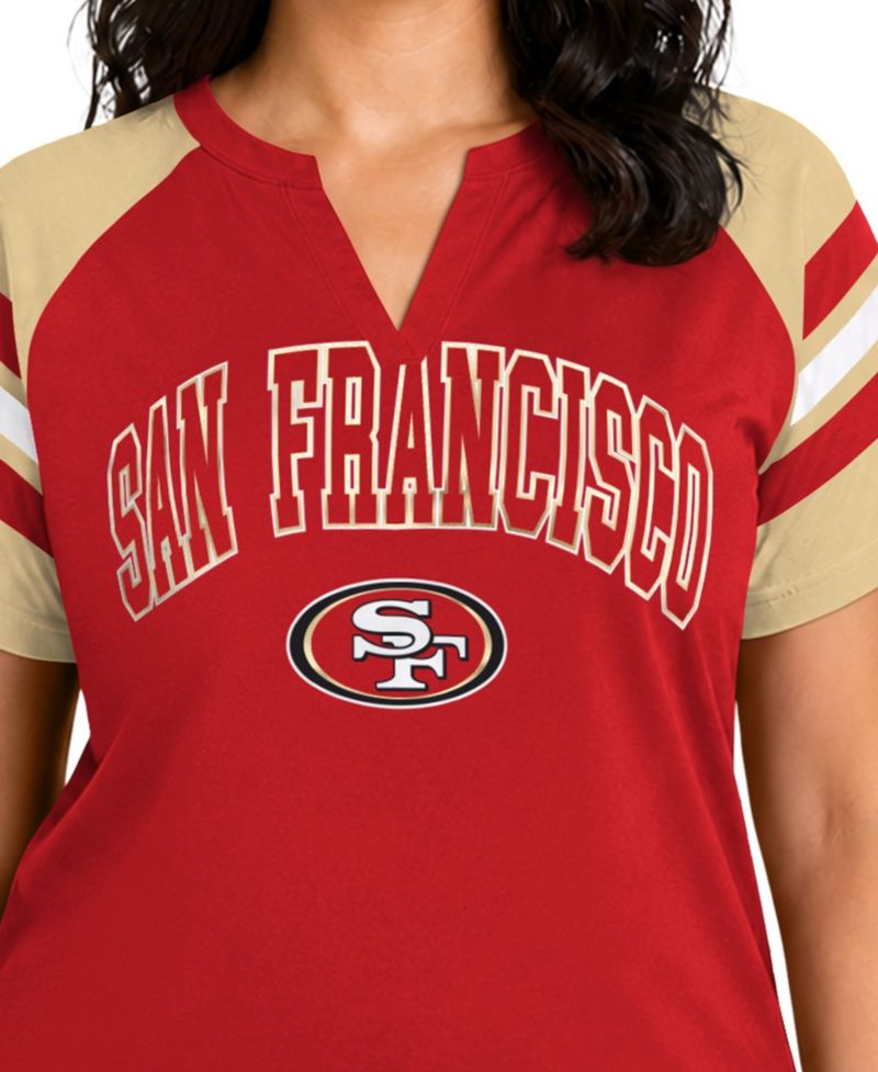 Women's Scarlet San Francisco 49ers Plus Size Game On Notch Neck Raglan T-Shirt