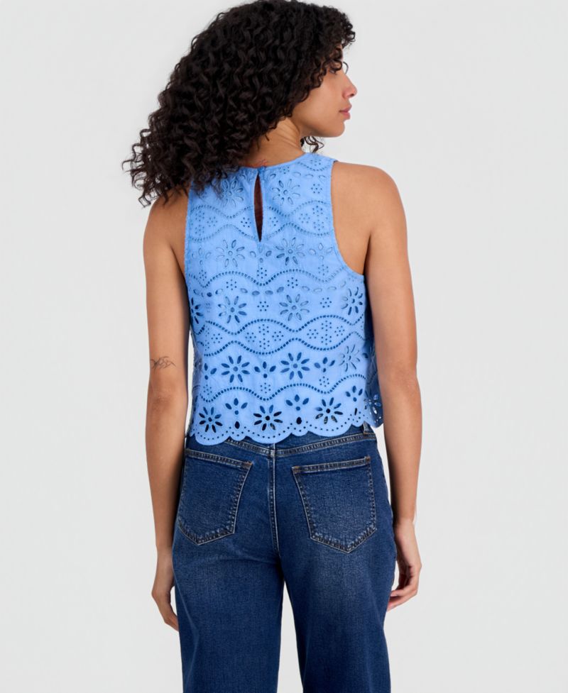 Women's Cotton Sleeveless Eyelet Tank Top
