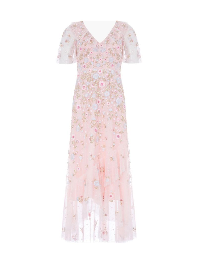 Women's Ethereal Blooms Frill Ankle Gown