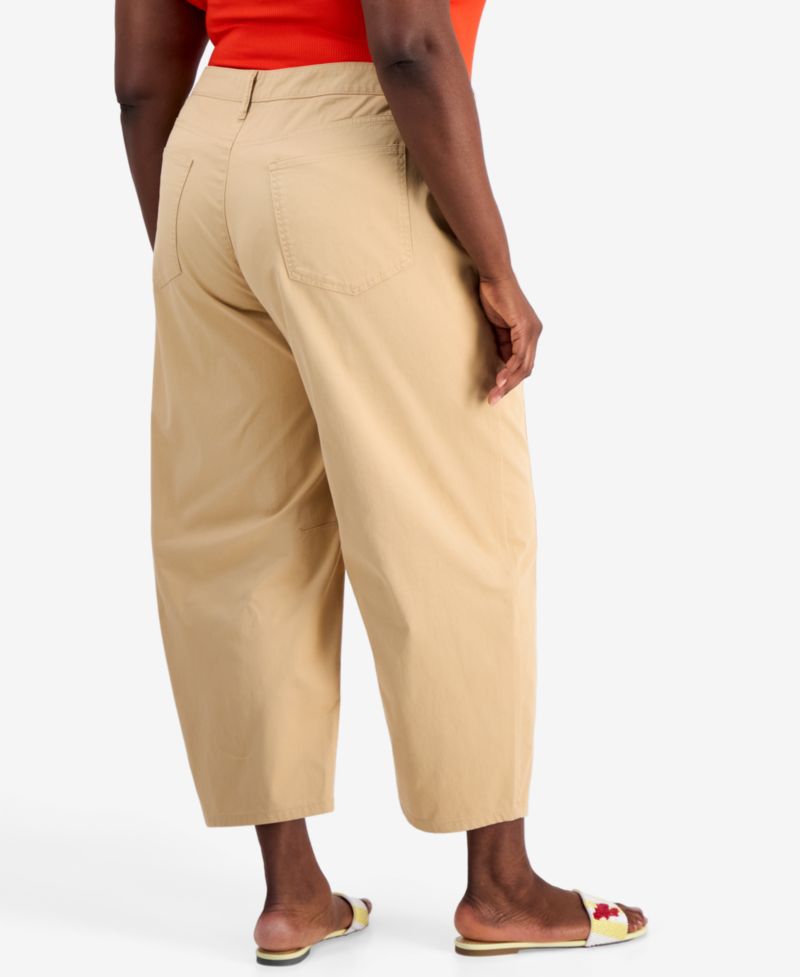 Trendy Plus Size High-Rise Twill Barrel-Leg Pants