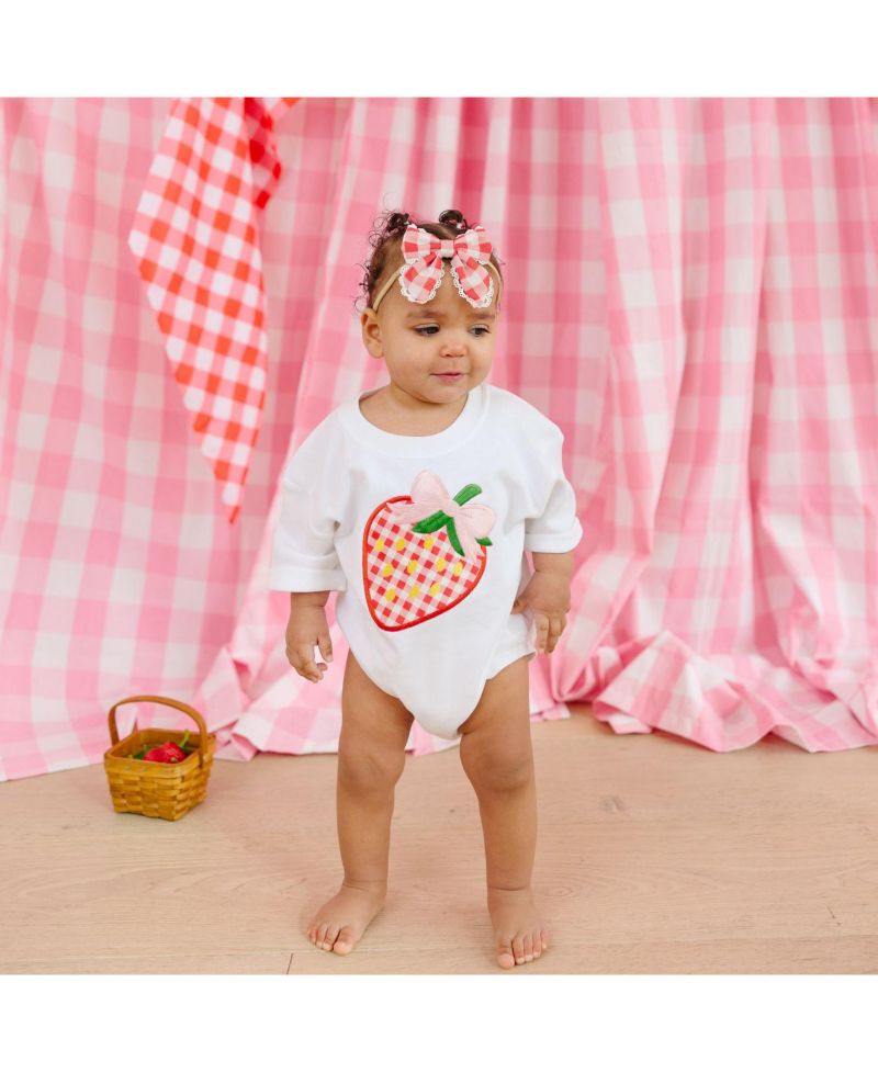 Baby Girls Strawberry Patchwork Short Sleeve Romper
