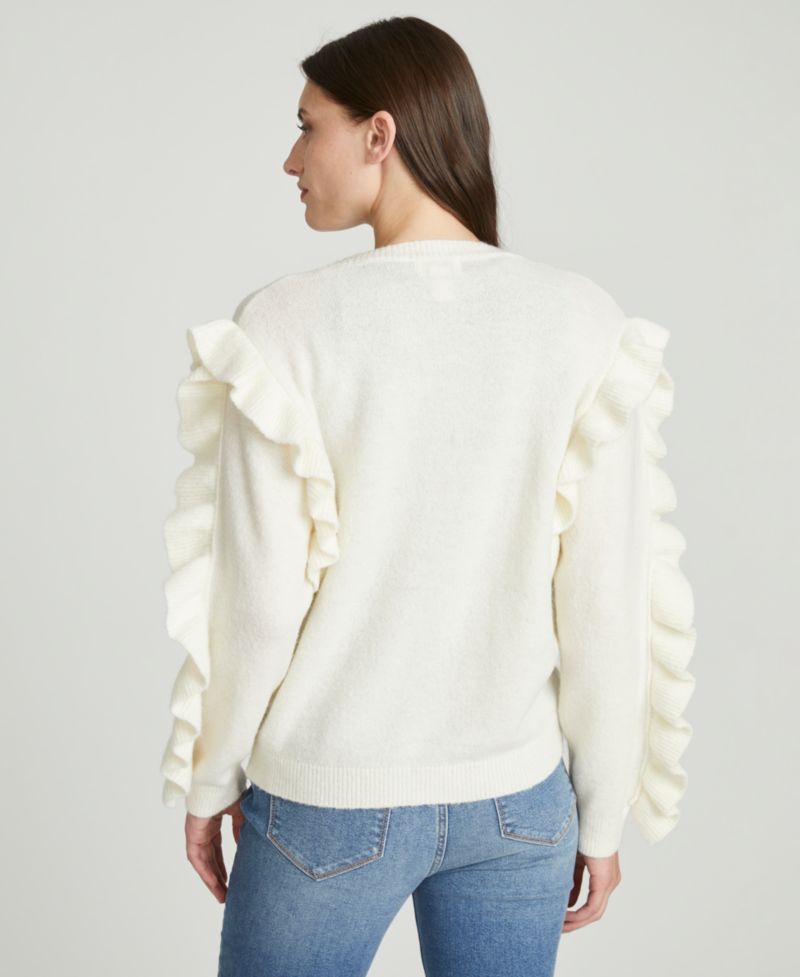 Women's Floral-Embroidered V-Neck Rosevine Ruffle Cardigan