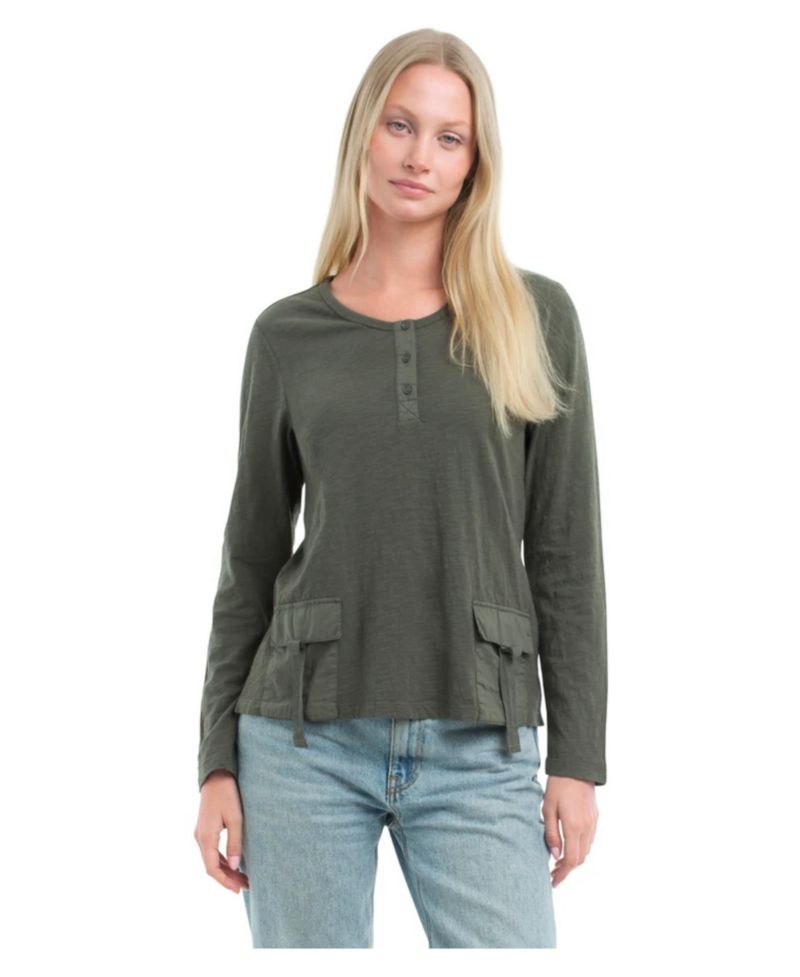 Women's U Neck Button Placket Tee