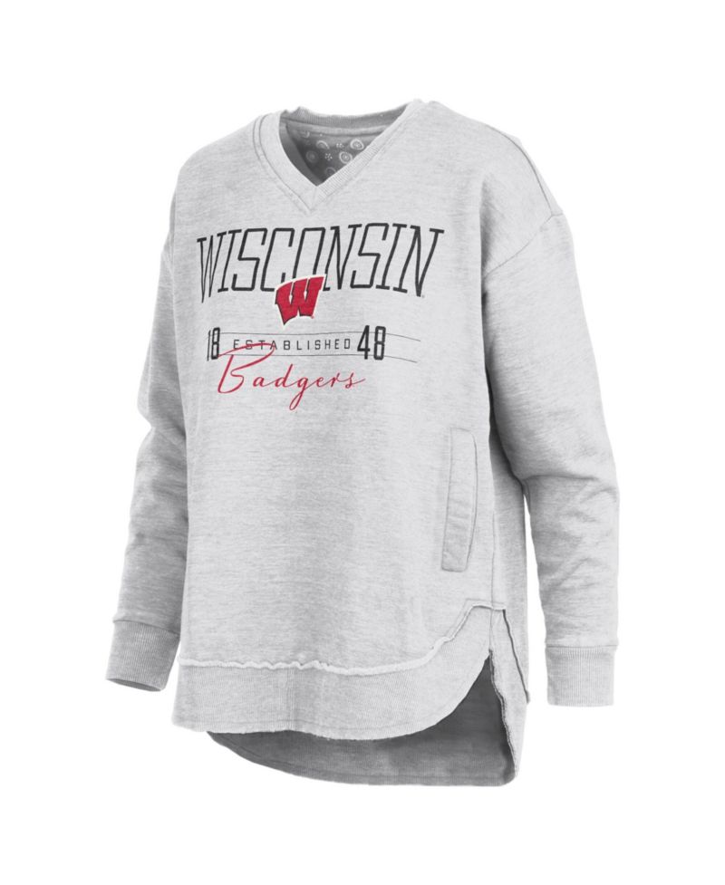 Women's Heather Gray Wisconsin Badgers Marcus East Hall Poncho V-Neck Sweatshirt
