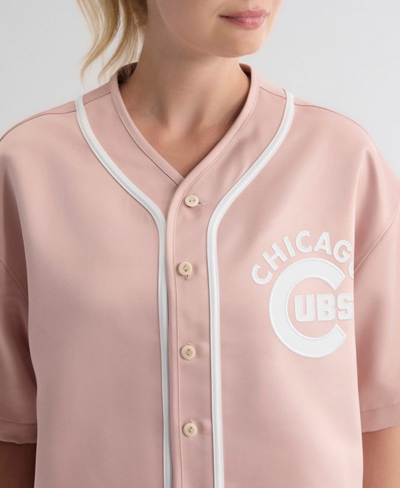 Women's Chicago Cubs Iconic Cropped-Satin Baseball Top