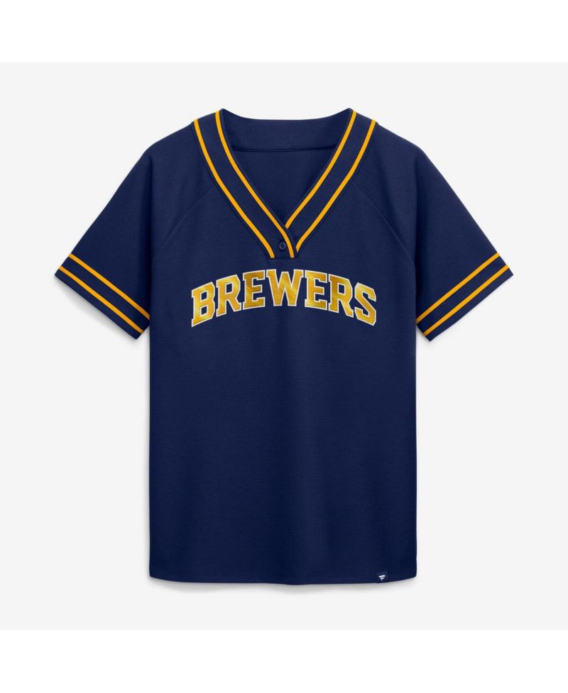 Women's Navy Milwaukee Brewers Diva Race Ahead Raglan V-Neck T-Shirt
