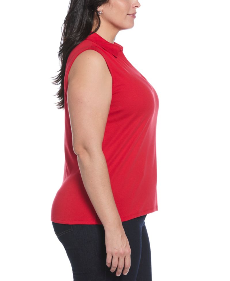 Plus Size Ribbed V-Neck Sleeveless Polo T-Shirt