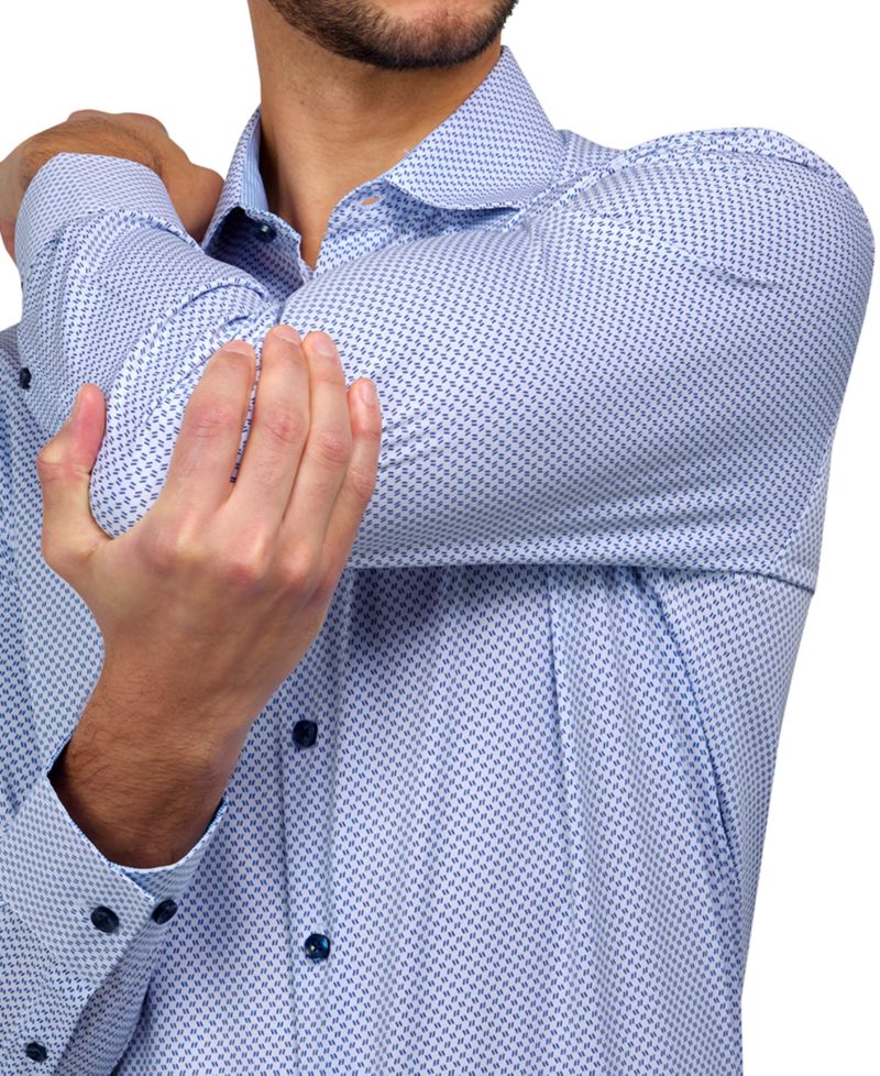 Men's Recycled Slim Fit Zig Zag Performance Stretch Cooling Comfort Dress Shirt